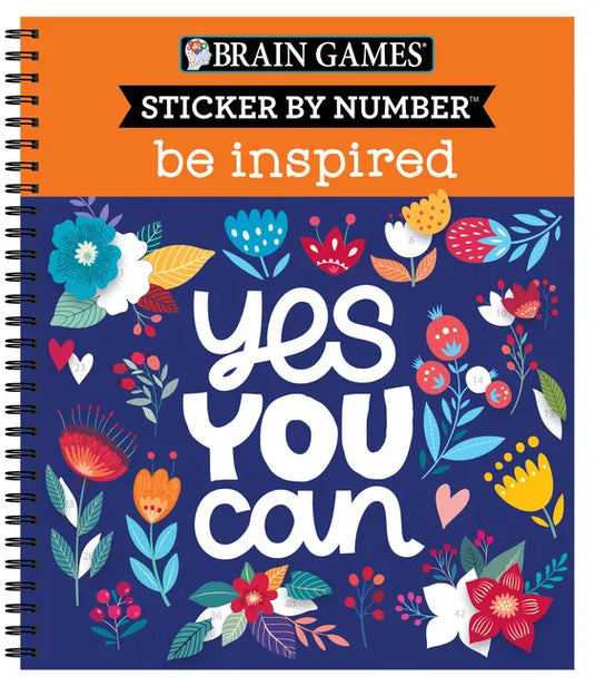 Brain Games - Sticker by Number: Be Inspired - 2 Books in 1 (20 Images to Sticker) - Spiral