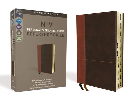 NIV, Personal Size Reference Bible, Large Print, Imitation Leather, Brown, Indexed, Red Letter Edition, Comfort Print - Imitation Leather