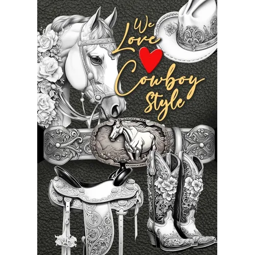 We love Cowboy Style Coloring Book for Adults: Western Riding Coloring Book Grayscale Horses Coloring Book for Adults Western Riding Equipment Colorin - Paperback