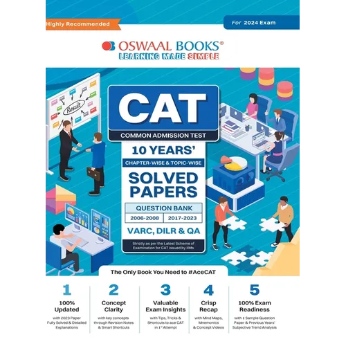 Oswaal CAT 10 YEARS Chapter-wise & Topic-wise Solved Papers (VARC, DILR & QA) (2006 - 2008 & 2017-2023) for 2024 Exam - Paperback