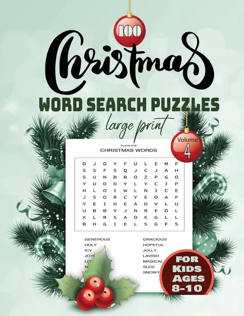 100 christmas word search puzzle large print Volume 4 for Kids Ages 8-10: Holiday Puzzle Book with answers Large Print 129 pages, beautiful- time- chr - Paperback