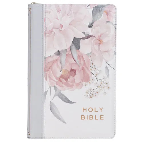 KJV Bible Deluxe Gift Faux Leather Floral Printed W/Zipper - Leather