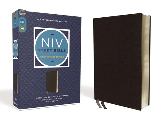 NIV Study Bible, Fully Revised Edition, Bonded Leather, Black, Red Letter, Comfort Print - Bonded Leather