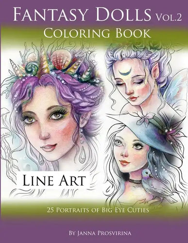 Fantasy Dolls Vol.2 Coloring Book Line Art: 25 Portraits of Big Eye Cuties - Paperback