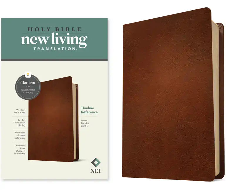 NLT Thinline Reference Bible, Filament Enabled (Genuine Leather, Brown, Red Letter) - Leather