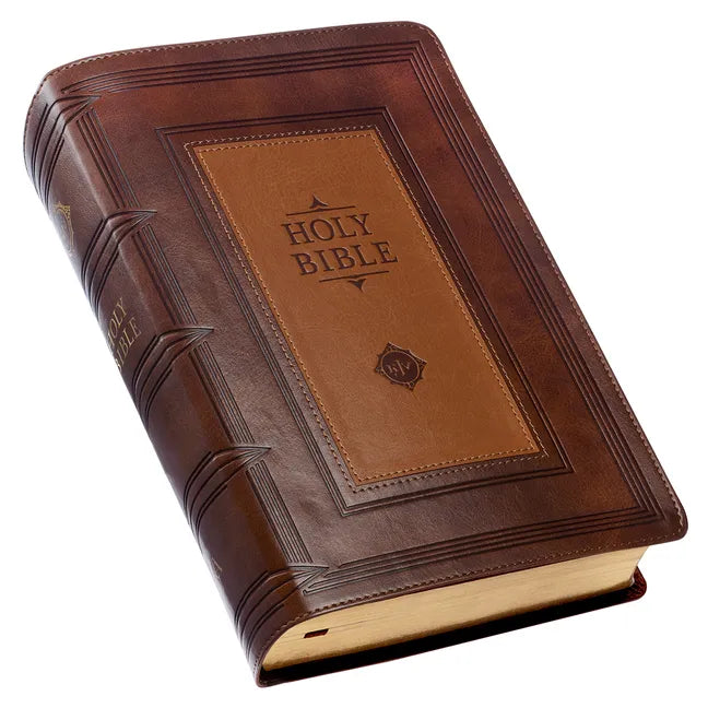 KJV Holy Bible, Giant Print Standard Size Faux Leather Red Letter Edition - Thumb Index & Ribbon Marker, King James Version, Saddle Tan/Butterscotch - Leather