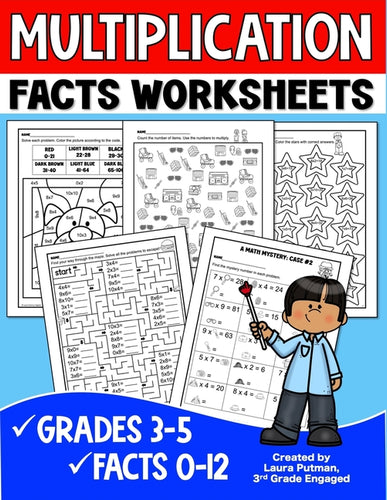 Multiplication Facts Worksheets: Grades 3-5 Digits 0-12 Math Worksheets - Paperback