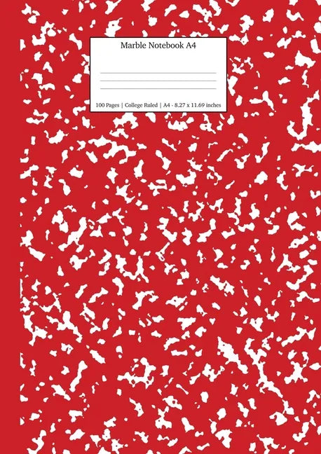 Marble Notebook A4: Red Marble College Ruled Journal - Paperback