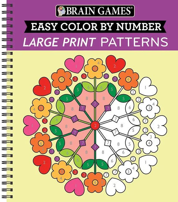 Brain Games - Easy Color by Number: Large Print Patterns (Stress Free Coloring Book) - Spiral