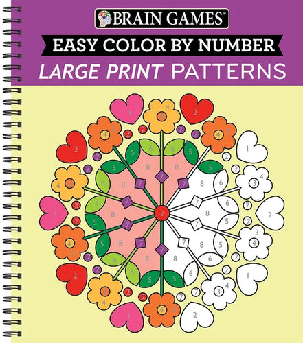 Brain Games - Easy Color by Number: Large Print Patterns (Stress Free Coloring Book) - Spiral