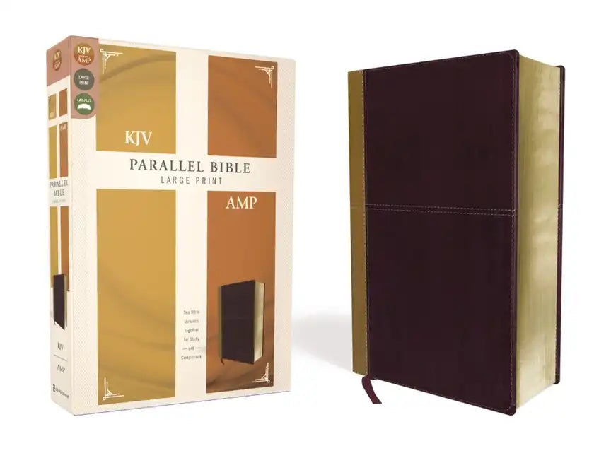 KJV, Amplified, Parallel Bible, Large Print, Leathersoft, Tan/Burgundy, Red Letter Edition: Two Bible Versions Together for Study and Comparison - Imitation Leather