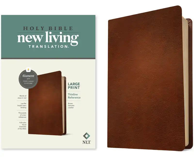 NLT Large Print Thinline Reference Bible, Filament Enabled (Genuine Leather, Brown, Red Letter) - Leather