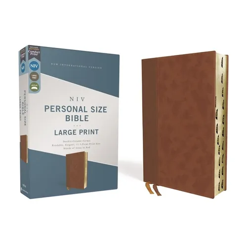 Niv, Personal Size Bible, Large Print, Leathersoft, Brown, Red Letter, Thumb Indexed, Comfort Print - Imitation Leather