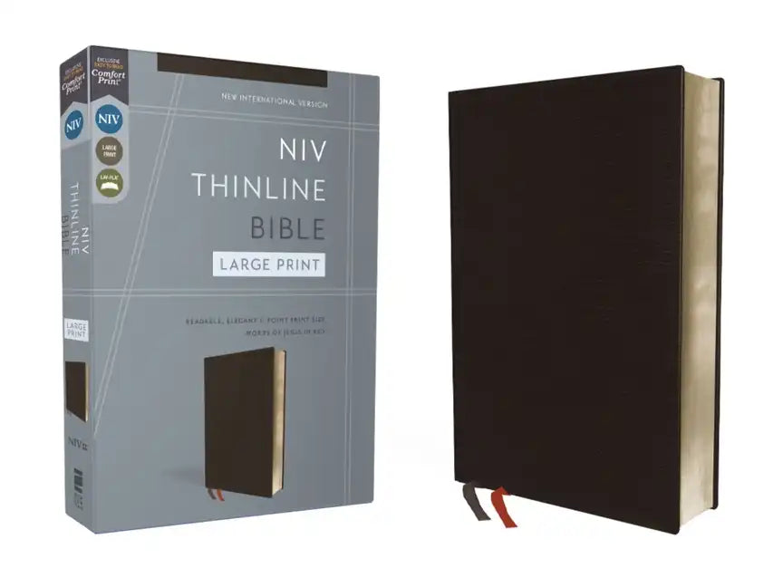 NIV, Thinline Bible, Large Print, Bonded Leather, Black, Red Letter Edition - Bonded Leather
