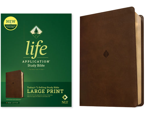 NLT Life Application Study Bible, Third Edition, Large Print (Leatherlike, Rustic Brown Leaf, Red Letter) - Imitation Leather