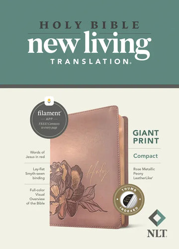 NLT Compact Giant Print Bible, Filament Enabled (Leatherlike, Rose Metallic Peony, Indexed, Red Letter) - Imitation Leather