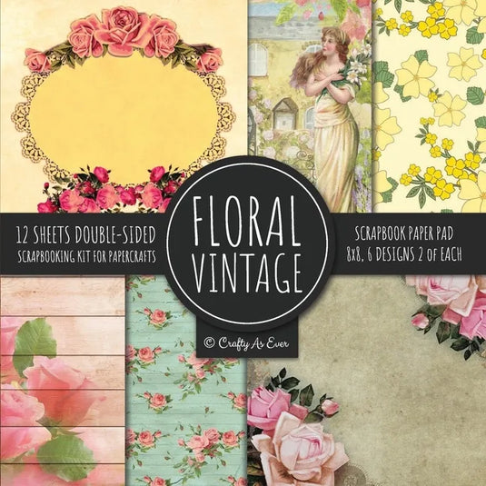 Vintage Floral Scrapbook Paper Pad 8x8 Scrapbooking Kit for Papercrafts, Cardmaking, DIY Crafts, Flower Background, Vintage Design - Paperback