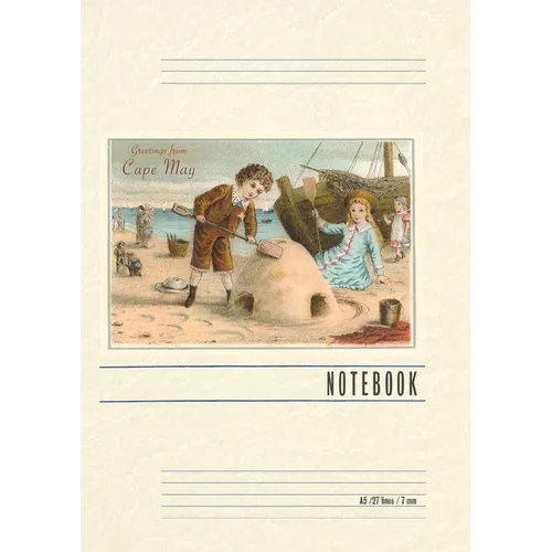 Vintage Lined Notebook Greetings from Cape May, New Jersey, Children on Beach - Paperback