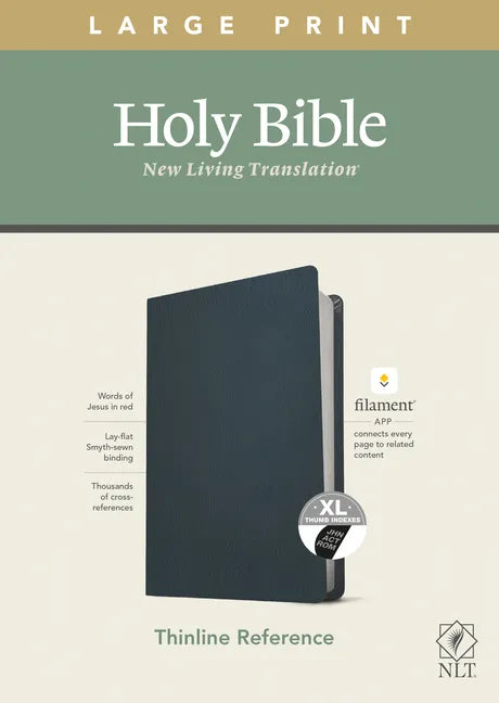 NLT Large Print Thinline Reference Bible, Filament Enabled Edition (Red Letter, Genuine Leather, Blue, Indexed) - Leather
