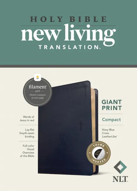 NLT Compact Giant Print Bible, Filament Enabled (Leatherlike, Navy Blue Cross, Indexed, Red Letter) - Imitation Leather
