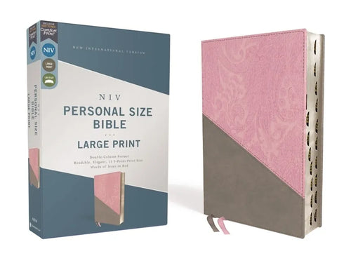 Niv, Personal Size Bible, Large Print, Leathersoft, Pink/Gray, Red Letter, Thumb Indexed, Comfort Print - Imitation Leather