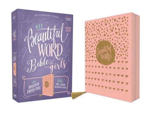 Niv, Beautiful Word Bible for Girls, Updated Edition, Leathersoft, Zippered, Pink, Red Letter, Comfort Print: 600+ Full-Color Illustrated Verses - Imitation Leather