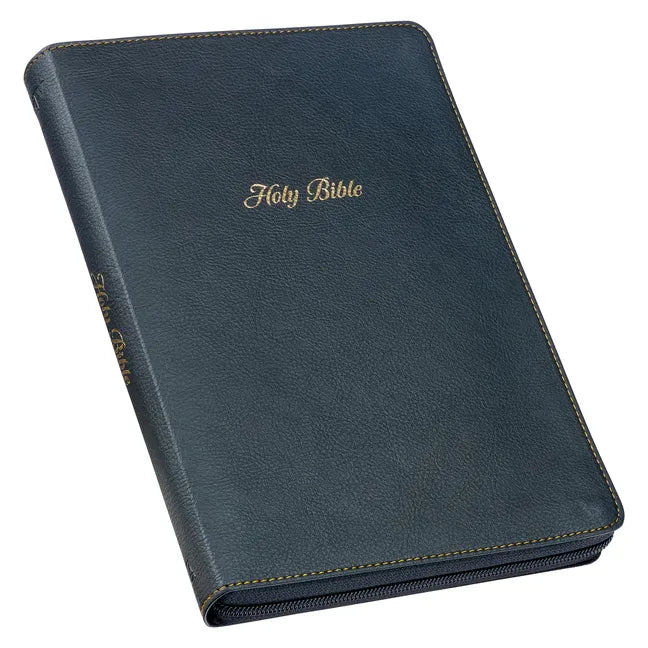 KJV Holy Bible, Thinline Large Print Faux Leather Red Letter Edition Thumb Index & Ribbon Marker, King James Version, Black, Zipper Closure - Leather
