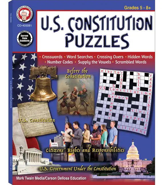 U.S. Constitution Puzzles Workbook, Grades 5 - 12 - Paperback