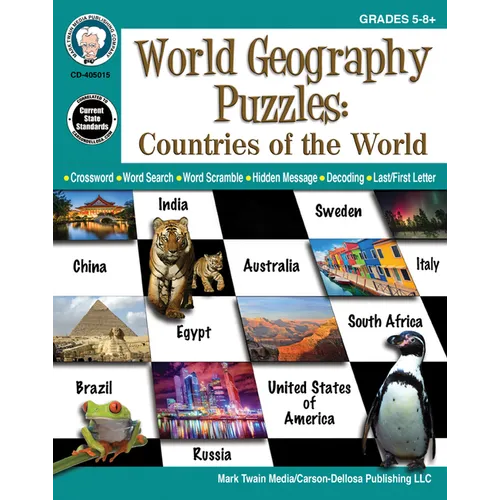 World Geography Puzzles: Countries of the World, Grades 5 - 12 - Paperback