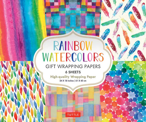 Rainbow Watercolors Gift Wrapping Papers - 6 Sheets: 24 X 18 Inch Wrapping Paper - Paperback