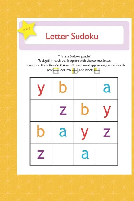 letter suduko: mini sudoko with letters -Brain Games Book for kids - Logic Games For kids - Paperback