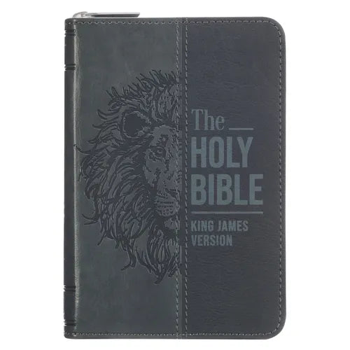 KJV Bible Mini Pocket Faux Leather, Black/Gray W/Zipper