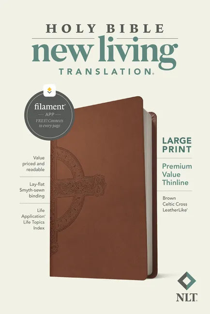 NLT Large Print Premium Value Thinline Bible, Filament Enabled (Leatherlike, Brown Celtic Cross) - Imitation Leather