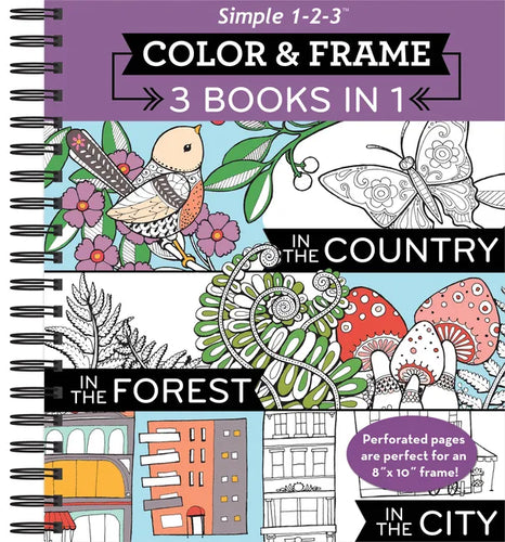 Color & Frame - 3 Books in 1 - Country, Forest, City (Adult Coloring Book) - Spiral