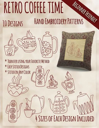 Retro Coffee Time Hand Embroidery Patterns - Paperback