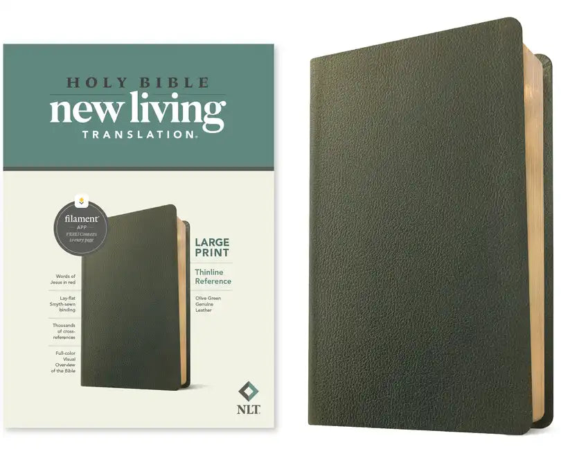 NLT Large Print Thinline Reference Bible, Filament Enabled (Genuine Leather, Olive Green, Red Letter) - Leather