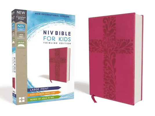 Niv, Bible for Kids, Large Print, Leathersoft, Pink, Red Letter, Comfort Print: Thinline Edition - Leather