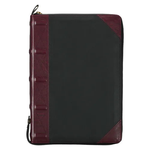 KJV Study Bible, Standard King James Version Holy Bible, Thumb Tabs, Ribbons, Faux Leather, Burgundy/Black Debossed Zipper Closure - Leather