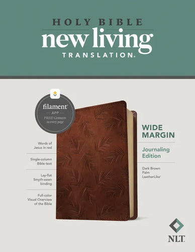 NLT Wide Margin Bible, Filament-Enabled Edition (Leatherlike, Dark Brown Palm, Red Letter) - Imitation Leather