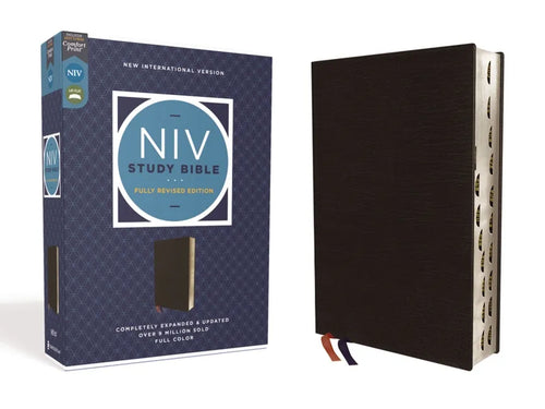 NIV Study Bible, Fully Revised Edition, Bonded Leather, Black, Red Letter, Thumb Indexed, Comfort Print - Bonded Leather