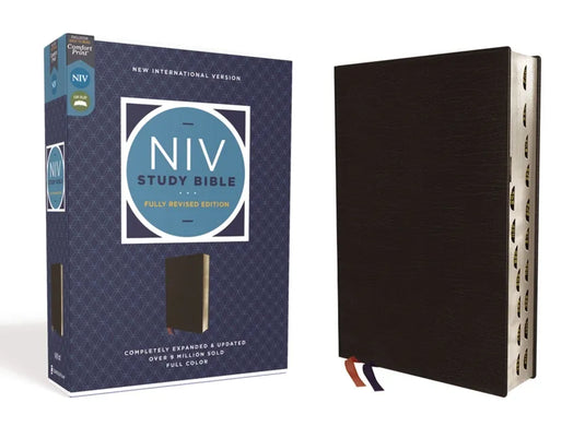 NIV Study Bible, Fully Revised Edition, Bonded Leather, Black, Red Letter, Thumb Indexed, Comfort Print - Bonded Leather