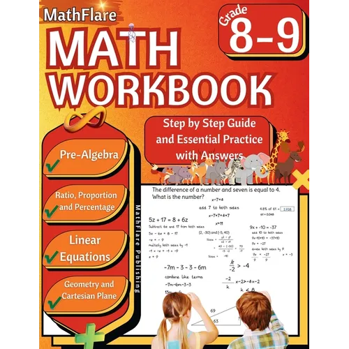 MathFlare - Math Workbook 8th and 9th Grade: Math Workbook Grade 8-9: Pre-Algebra, Ratio, Proportion and Percentage, Linear Equations, Word Problems, - Paperback