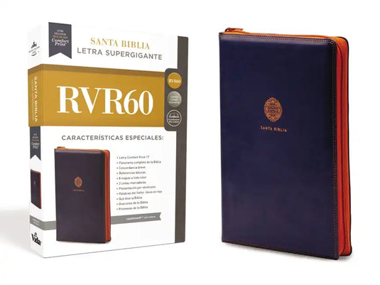 Rvr60, Santa Biblia, Letra Supergigante, Leathersoft, Azul, Con Cierre, Comfort Print - Leather