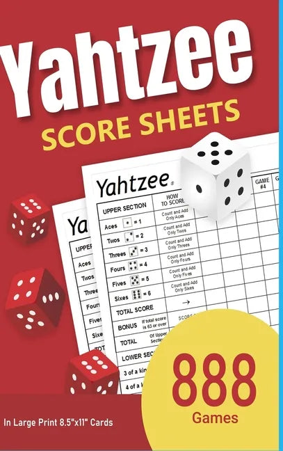 Yahtzee Score Sheets: 888 Games in Large Print 8.5