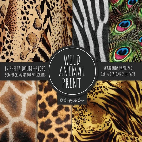 Wild Animal Print Scrapbook Paper Pad 8x8 Scrapbooking Kit for Papercrafts, Cardmaking, Printmaking, DIY Crafts, Nature Themed, Designs, Borders, Back - Paperback