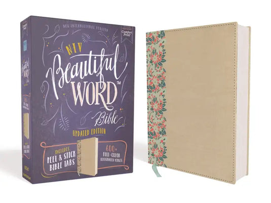 Niv, Beautiful Word Bible, Updated Edition, Peel/Stick Bible Tabs, Leathersoft Over Board, Gold/Floral, Red Letter, Comfort Print: 600+ Full-Color Ill - Hardcover