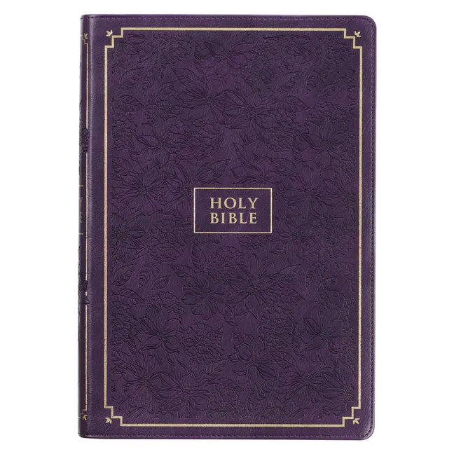 KJV Holy Bible, Giant Print Full-Size Faux Leather Red Letter Edition - Thumb Index & Ribbon Marker, King James Version, Purple Floral - Leather
