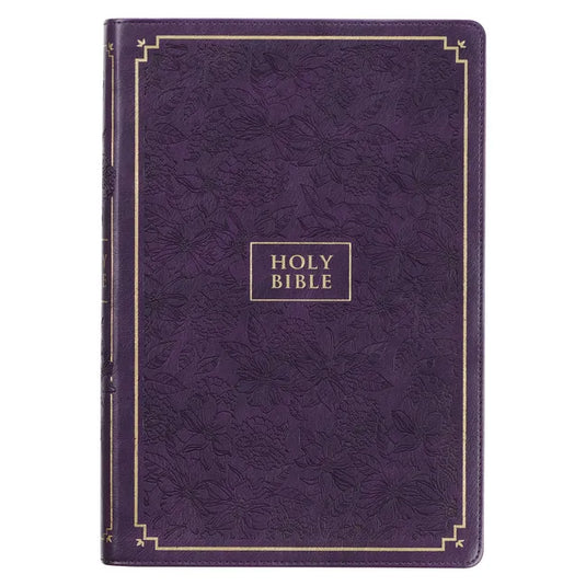 KJV Holy Bible, Giant Print Full-Size Faux Leather Red Letter Edition - Thumb Index & Ribbon Marker, King James Version, Purple Floral - Leather