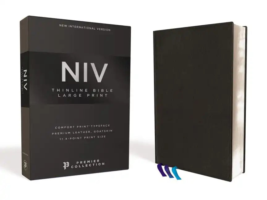 Niv, Thinline Bible, Large Print, Premium Leather, Goatskin, Black, Premier Collection, Comfort Print - Leather