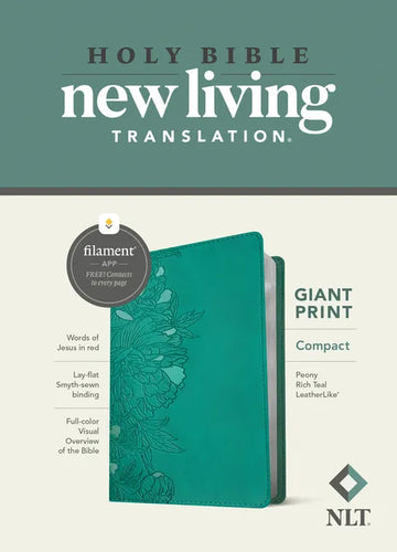 NLT Compact Giant Print Bible, Filament-Enabled Edition (Leatherlike, Peony Rich Teal, Red Letter) - Imitation Leather